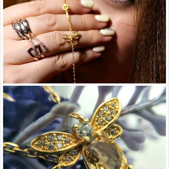 *NEW 18K Yellow Gold Citrine Diamond Bee Bracelet - Picture 7 of 7